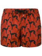 Nos Beachwear - Dogs Print Swim Shorts - Men - Polyamide - Xl, Yellow/orange, Polyamide