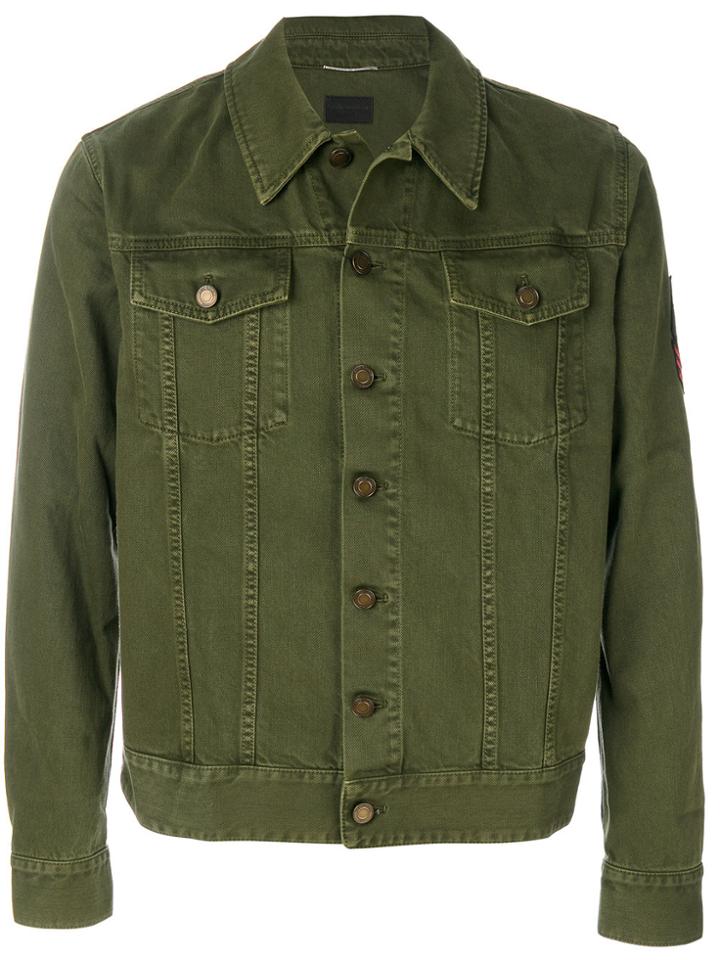 Saint Laurent Military Patch Denim Jacket - Green