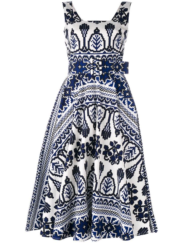 Samantha Sung - Flared Printed Dress - Women - Cotton/spandex/elastane - 4, Women's, Blue, Cotton/spandex/elastane