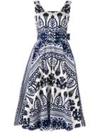 Samantha Sung - Flared Printed Dress - Women - Cotton/spandex/elastane - 4, Women's, Blue, Cotton/spandex/elastane