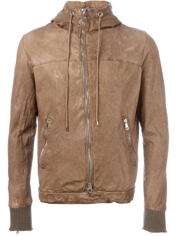 Giorgio Brato Hooded Leather Jacket, Men's, Size: 50, Brown, Leather
