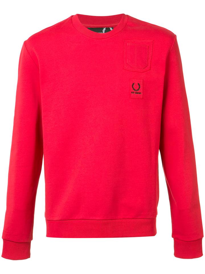 Raf Simons X Fred Perry Pocket Patch Sweatshirt, Men's, Size: 44, Red, Cotton