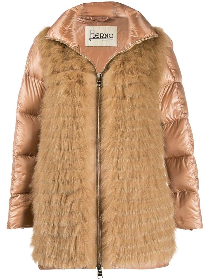Herno Fur Panel Padded Coat - Neutrals