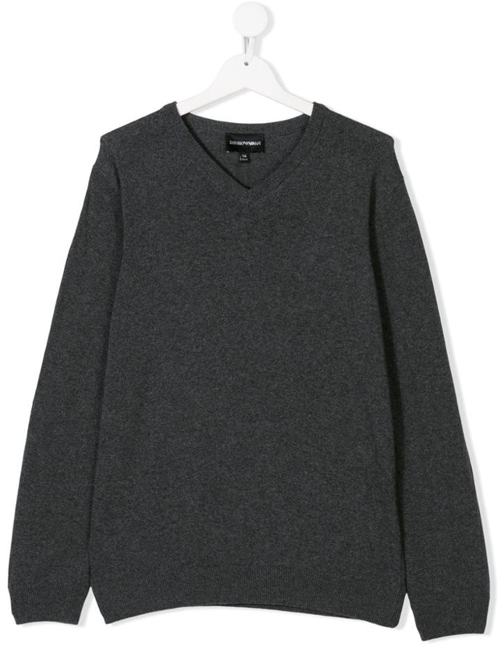 Emporio Armani Kids Teen V-neck Sweater - Grey