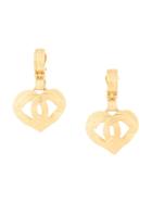 Chanel Vintage Cc Heart Motif Gold Earrings