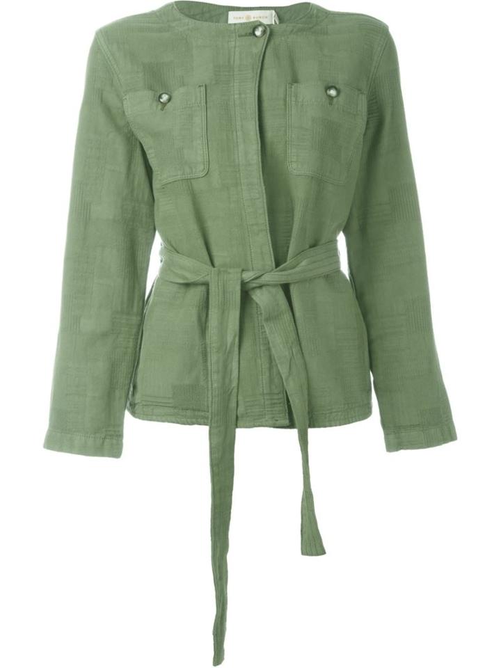 Tory Burch Belted Jacket, Women's, Size: M, Green, Cotton