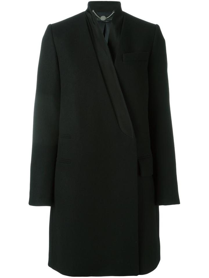 Stella Mccartney Inverted Collar Melton Coat, Women's, Size: 44, Black, Silk/polyamide/cupro/wool