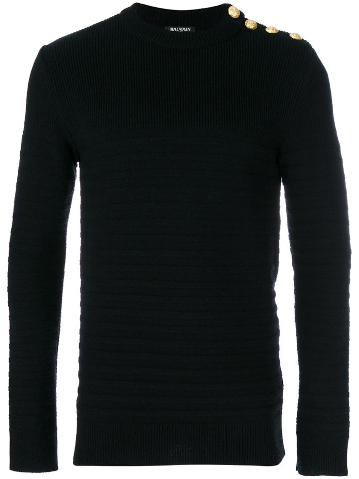 Balmain Striped Wool Sweater - Black