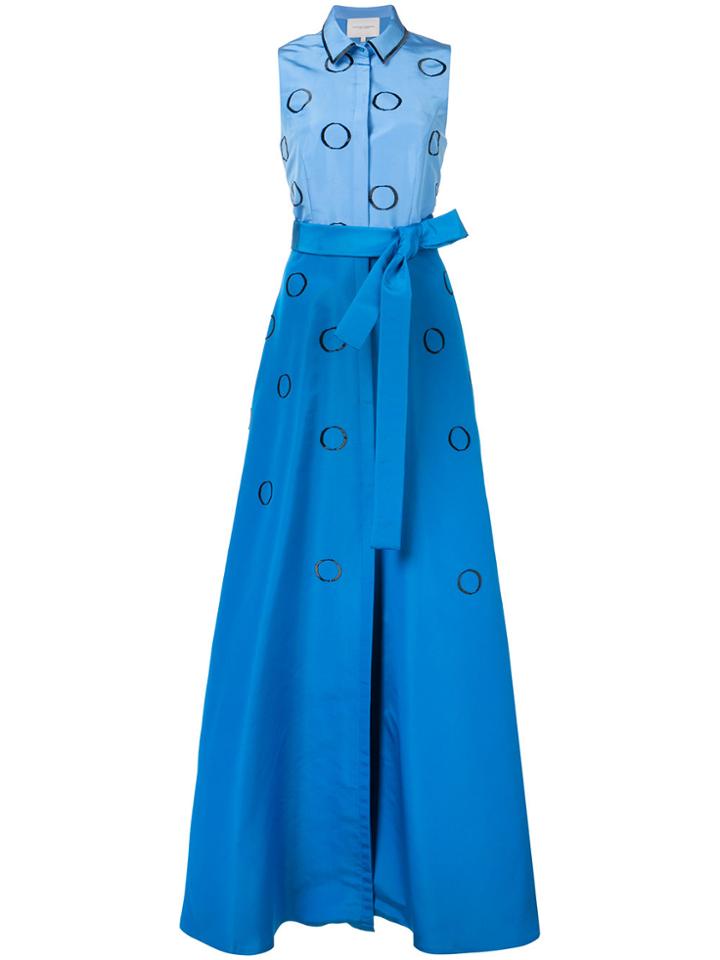 Carolina Herrera Embroidered Faille Shirt Gown - Blue