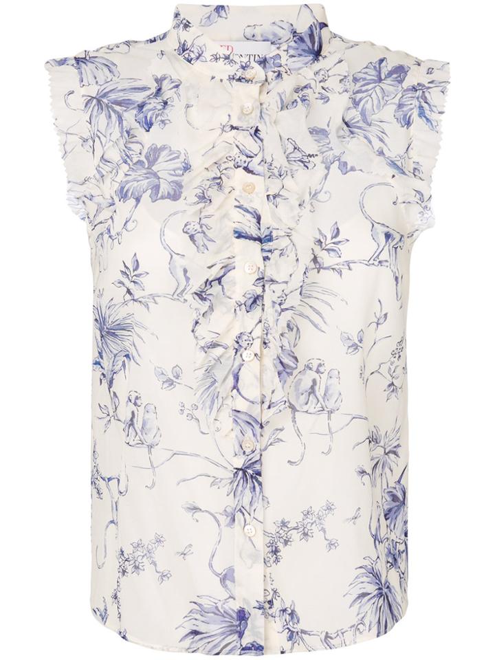 Red Valentino Monkey Print Blouse - White