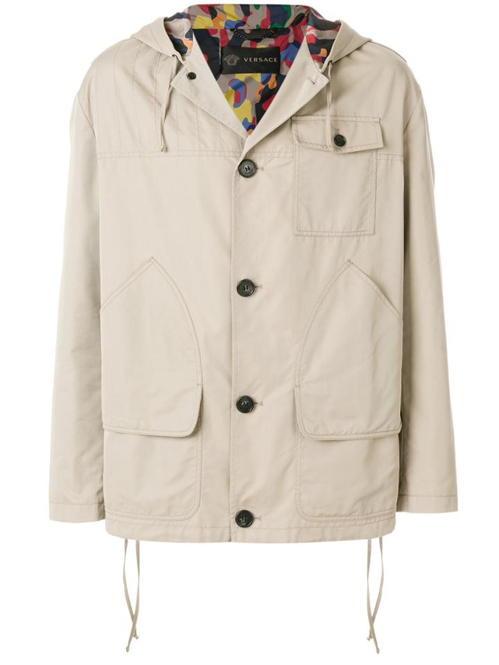 Versace Hooded Button Jacket - Nude & Neutrals