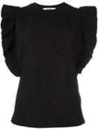 Msgm Ruffled Sleeves T-shirt, Women's, Size: Small, Black, Cotton