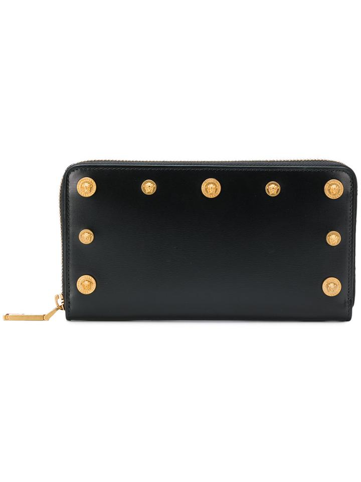 Versace Medusa Stud Zip Around Wallet - Black