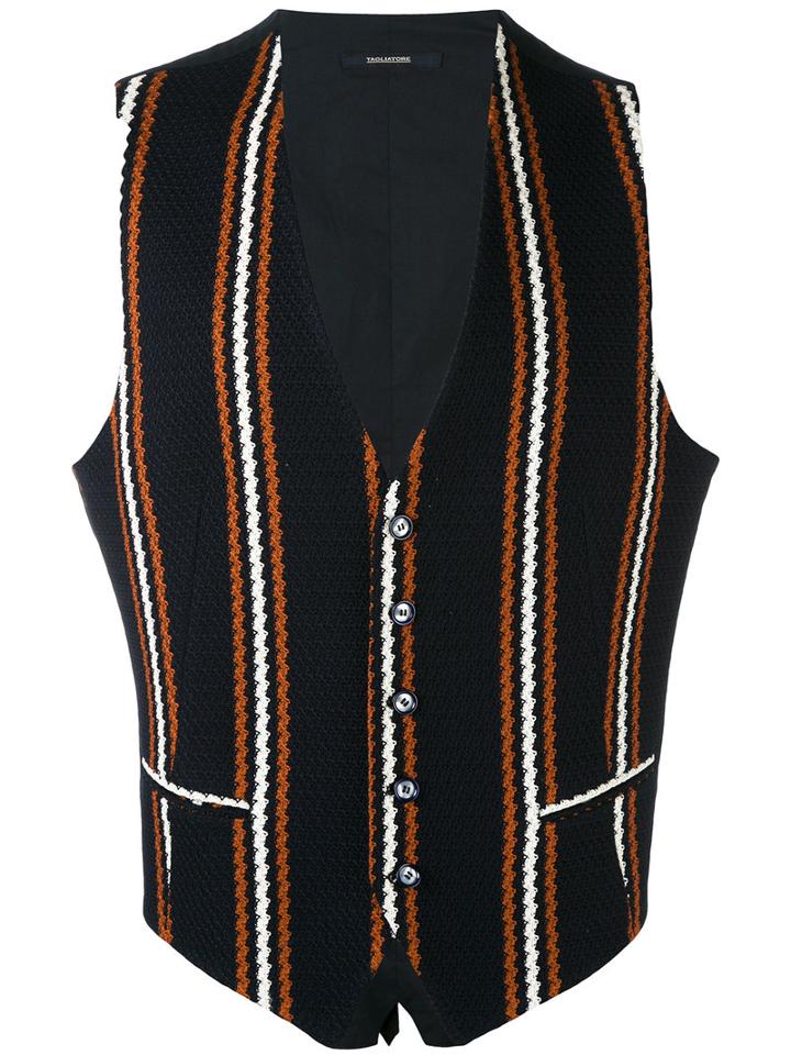 Tagliatore - Embroidered Waistcoat - Men - Cotton/cupro - 48, Blue, Cotton/cupro