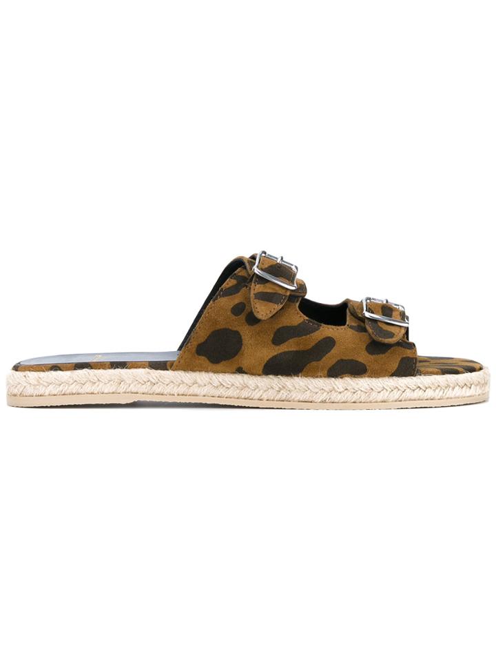 Saint Laurent Leopard Print Sandals - Brown