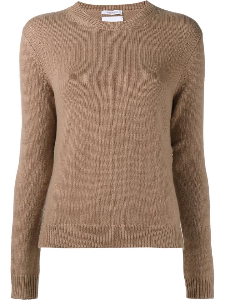 Valentino Camel Cashmere Round Neck Sweater - Nude & Neutrals