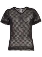 Moschino Logo Print Lace T-shirt - Black