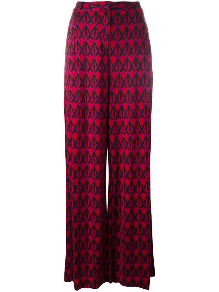 Diane Von Furstenberg Printed Palazzo Trousers, Women's, Size: 6, Purple, Silk