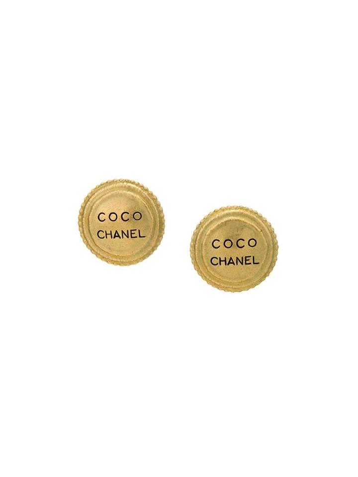 Chanel Vintage Cc Logo Button Earrings, Women's, Metallic