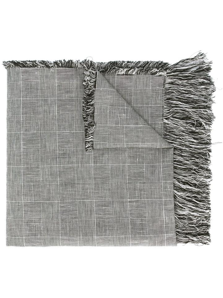 Our Legacy - Fringed Houndstooth Scarf - Men - Cotton/linen/flax - One Size, Grey, Cotton/linen/flax