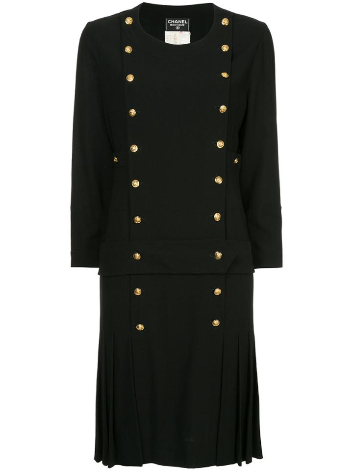 Chanel Vintage Double Breasted Longsleeved Dress - Black