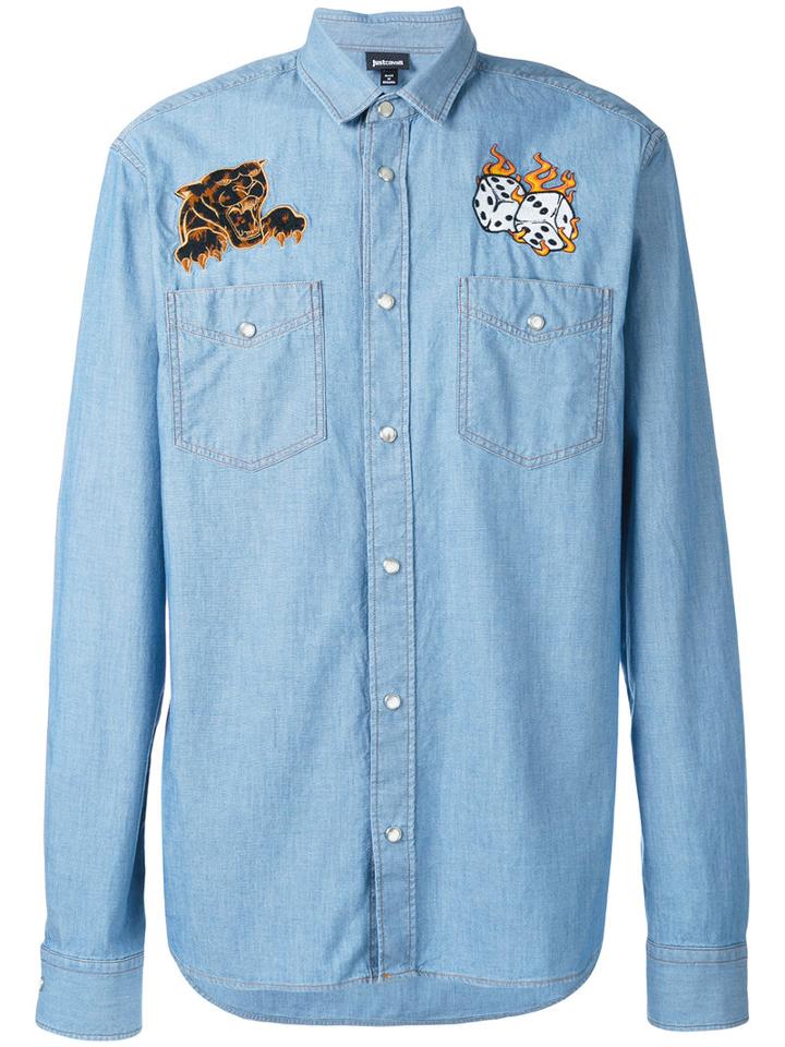 Just Cavalli - Denim Dice Patch Shirt - Men - Cotton - 52, Blue, Cotton