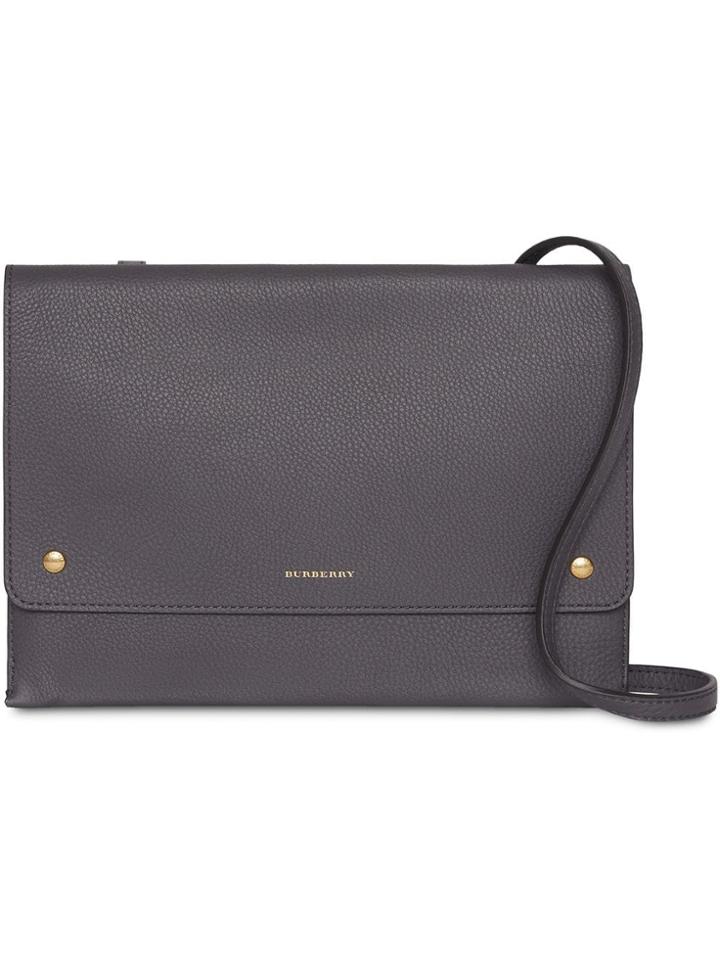 Burberry Leather Pouch With Detachable Strap - Grey