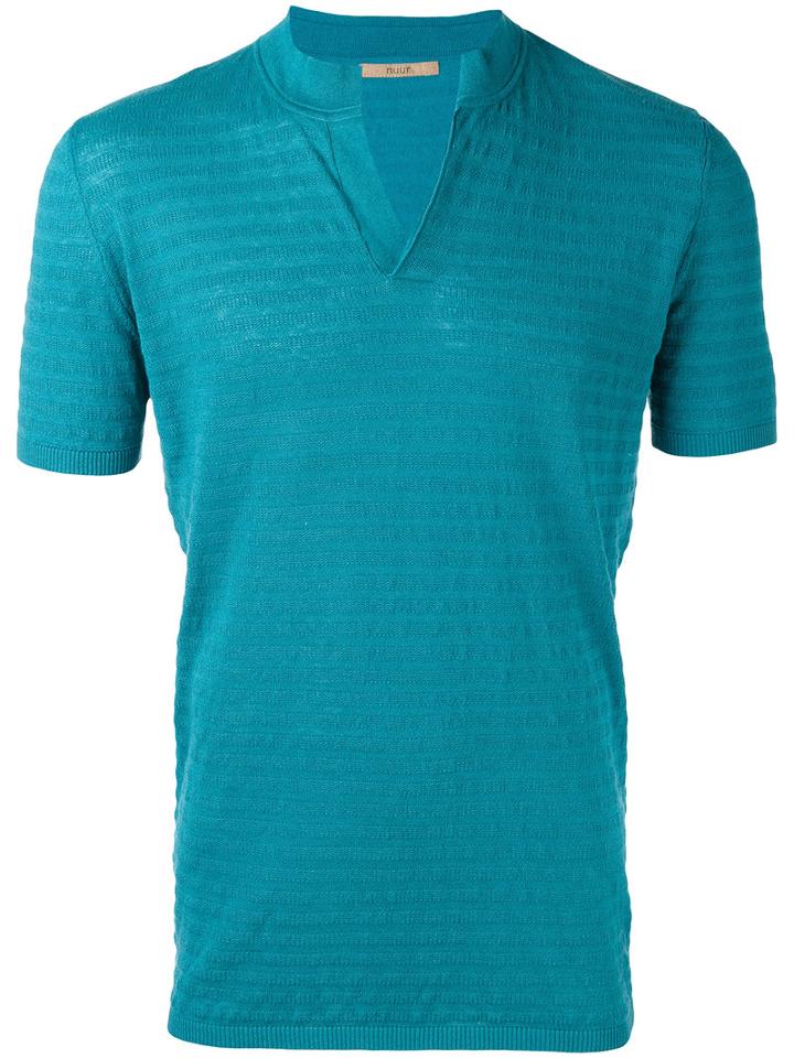 Nuur Slit Neck T-shirt, Men's, Size: 48, Blue, Cotton/linen/flax