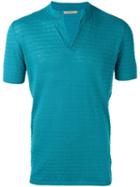 Nuur Slit Neck T-shirt, Men's, Size: 48, Blue, Cotton/linen/flax