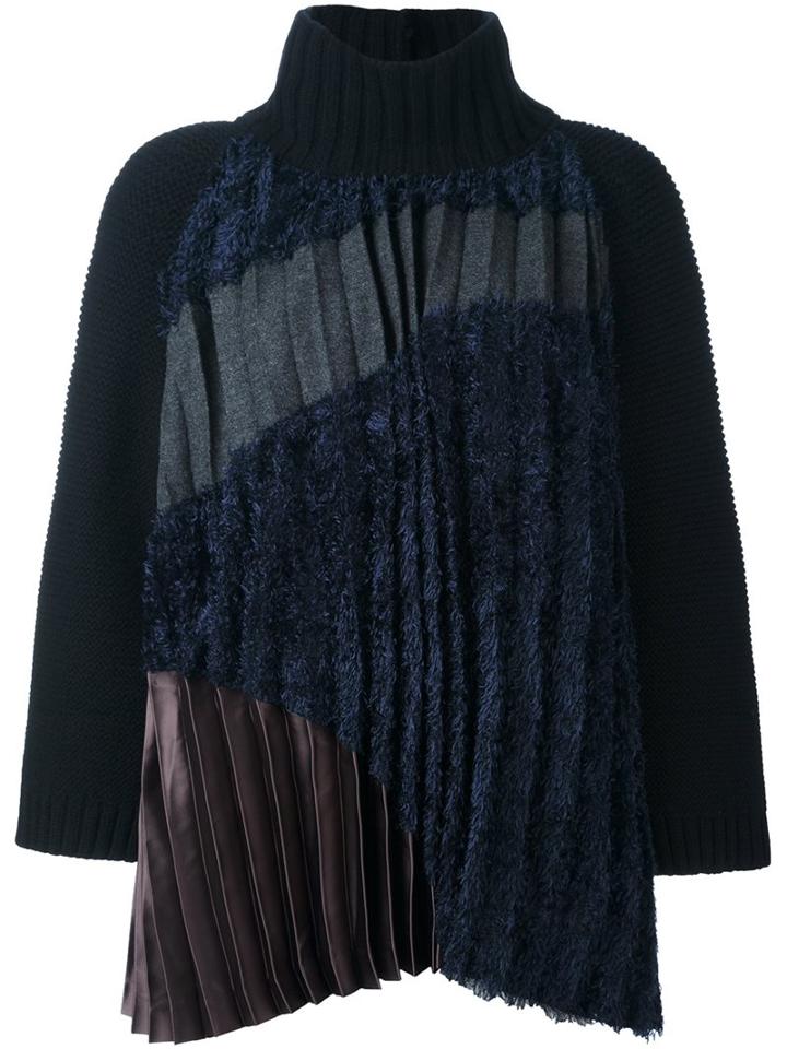 Kolor Contrast Panel Pleated Front Knit Top, Women's, Size: 1, Blue, Polyester/cupro/wool