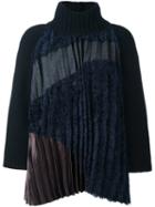 Kolor Contrast Panel Pleated Front Knit Top, Women's, Size: 1, Blue, Polyester/cupro/wool