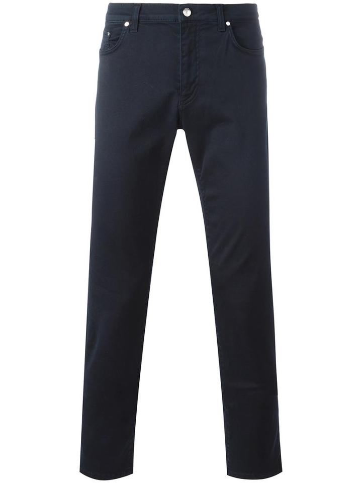 Versace Collection Classic Trousers, Men's, Size: 35, Blue, Cotton/spandex/elastane