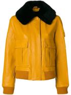 Victoria Victoria Beckham Shearling-trimmed Leather Jacket - Yellow &