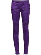 Balmain Skinny Biker Trousers, Women's, Size: 40, Pink/purple, Cotton/spandex/elastane/viscose