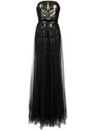 Marchesa Notte Sequined Tulle Gown - Black