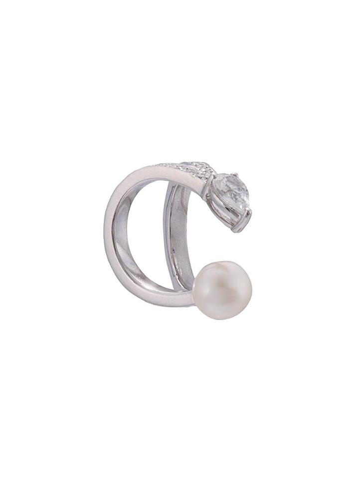 Anissa Kermiche 14kt White Gold Double Pave Diamond Ear Cuff - Silver