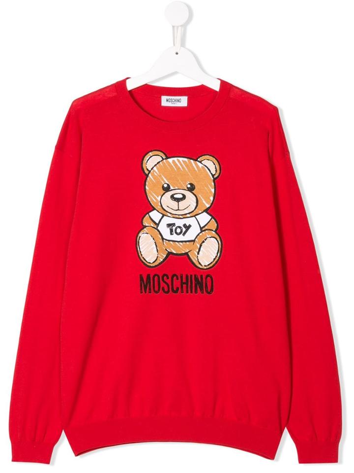 Moschino Kids Teen Logo Bear Jumper - Red