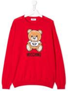 Moschino Kids Teen Logo Bear Jumper - Red