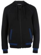 Dolce & Gabbana Striped Trim Hoodie, Men's, Size: 46, Black, Cotton/polyamide/spandex/elastane/calf Leather