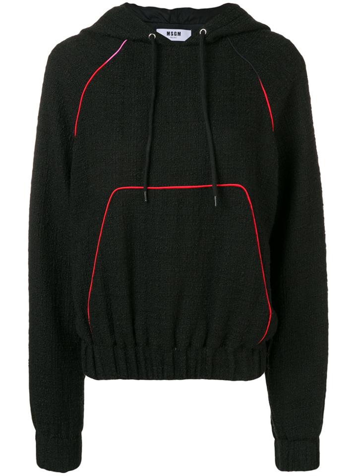 Msgm Logo Appliquéd Bouclé Hoodie - Black