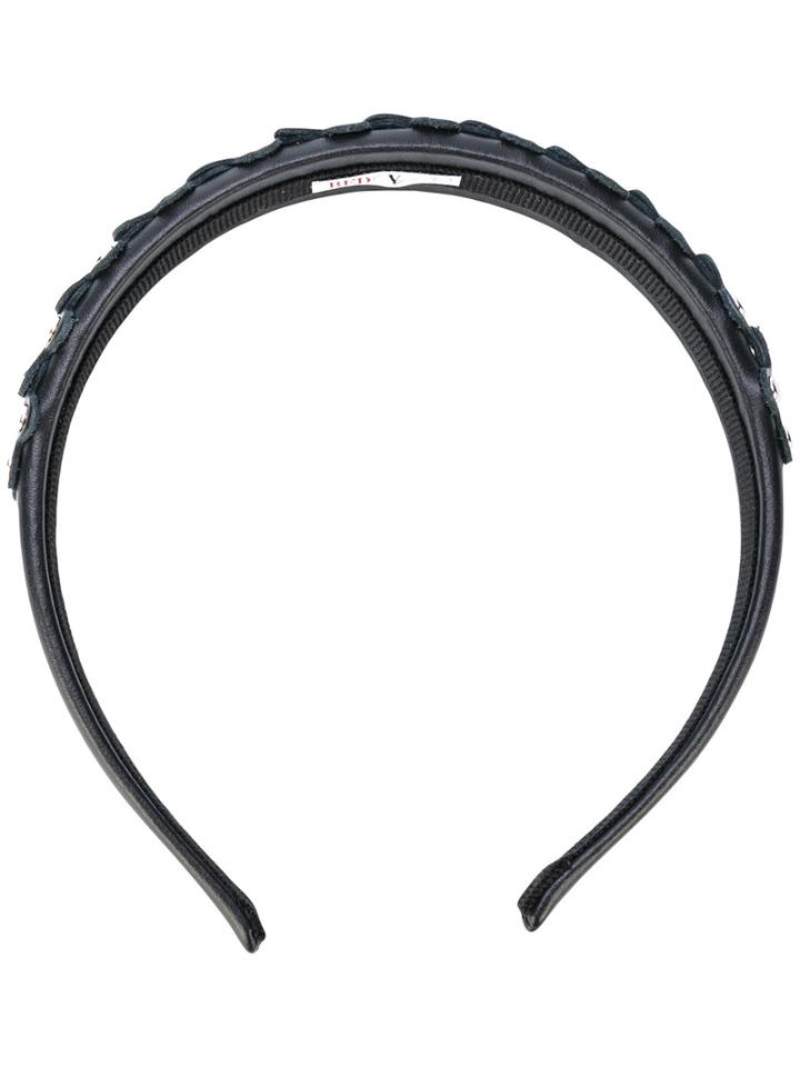 Red Valentino - Studded Flower Hairband - Women - Calf Leather - One Size, Black, Calf Leather