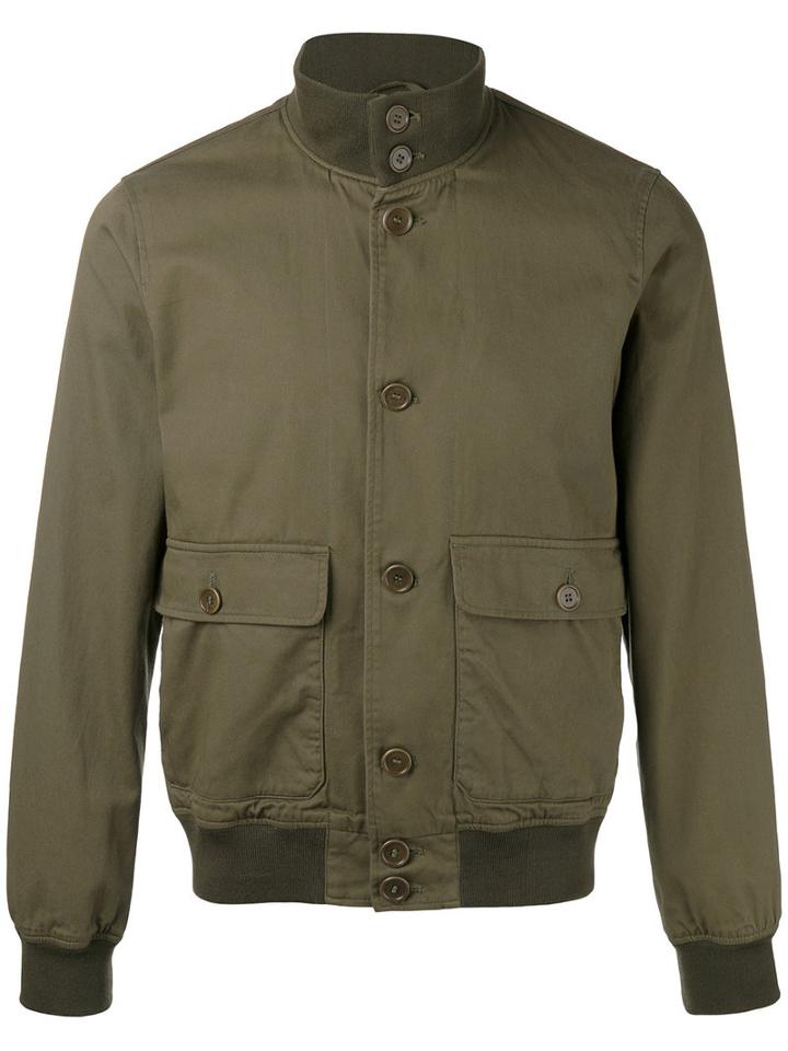 Aspesi High Neck Bomber Jacket, Men's, Size: Medium, Green, Cotton/polyamide/polyester/spandex/elastane