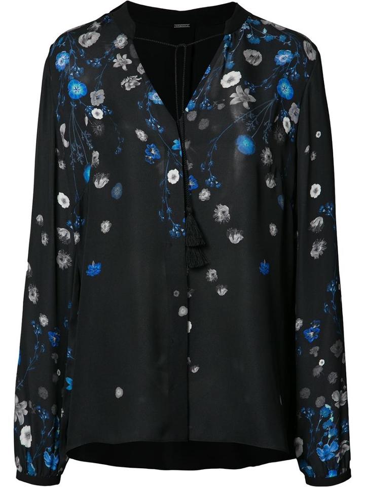 Elie Tahari Floral Print Shirt, Women's, Size: Medium, Black, Silk