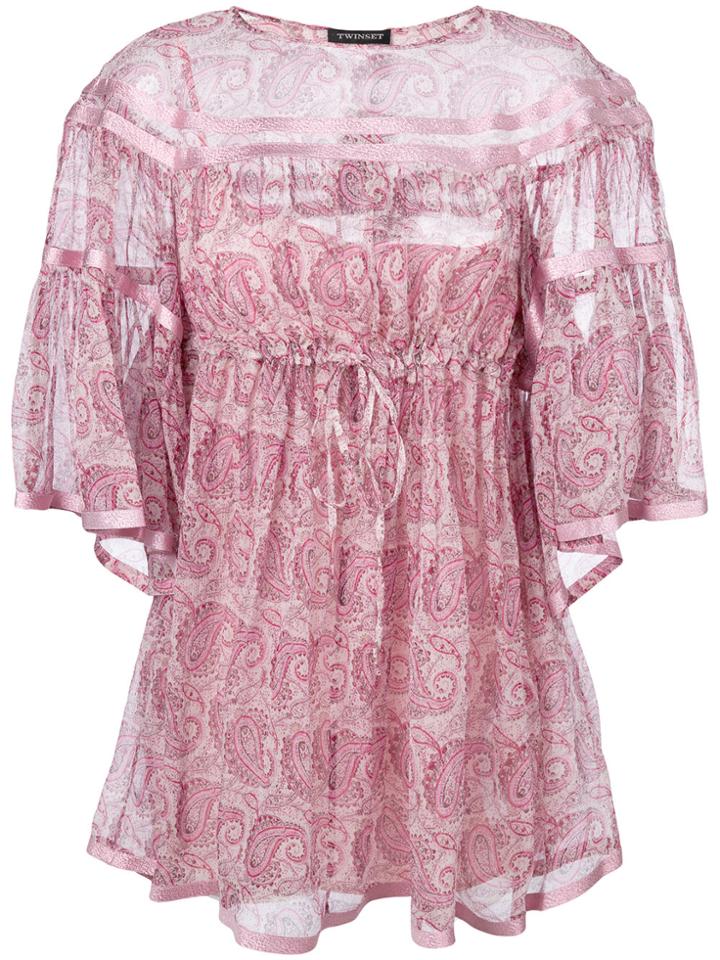 Twin-set Drawstring Paisley Blouse - Pink & Purple