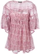 Twin-set Drawstring Paisley Blouse - Pink & Purple