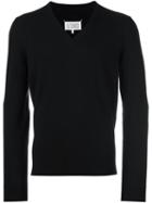 Maison Margiela V-neck Jumper, Men's, Size: Small, Black, Calf Leather/wool