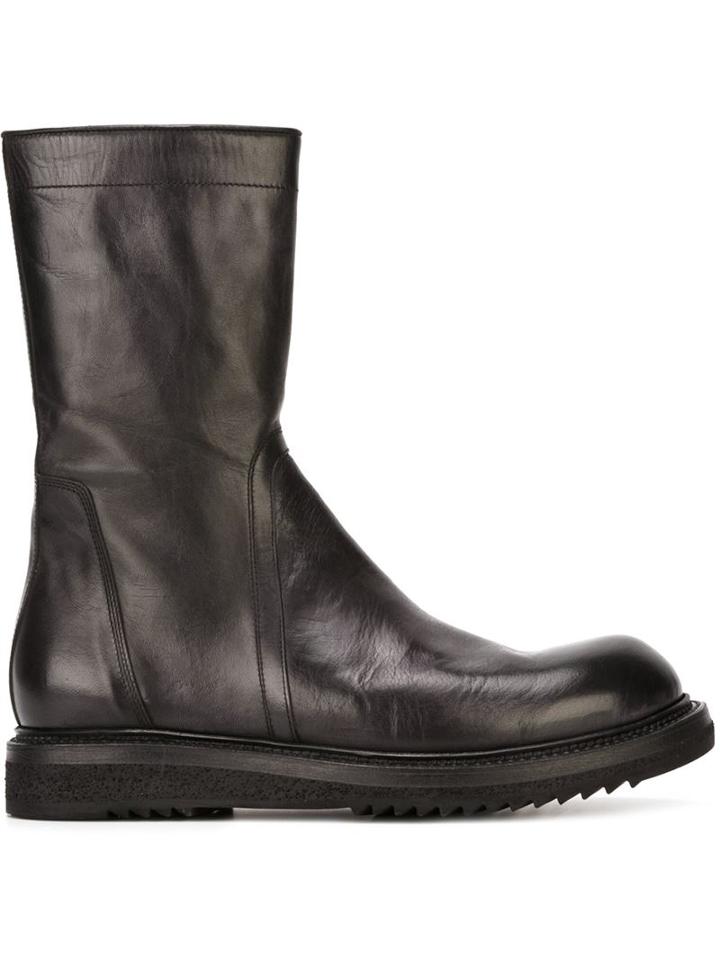 Rick Owens Round Toe Boots, Men's, Size: 40, Black, Calf Leather/leather/rubber