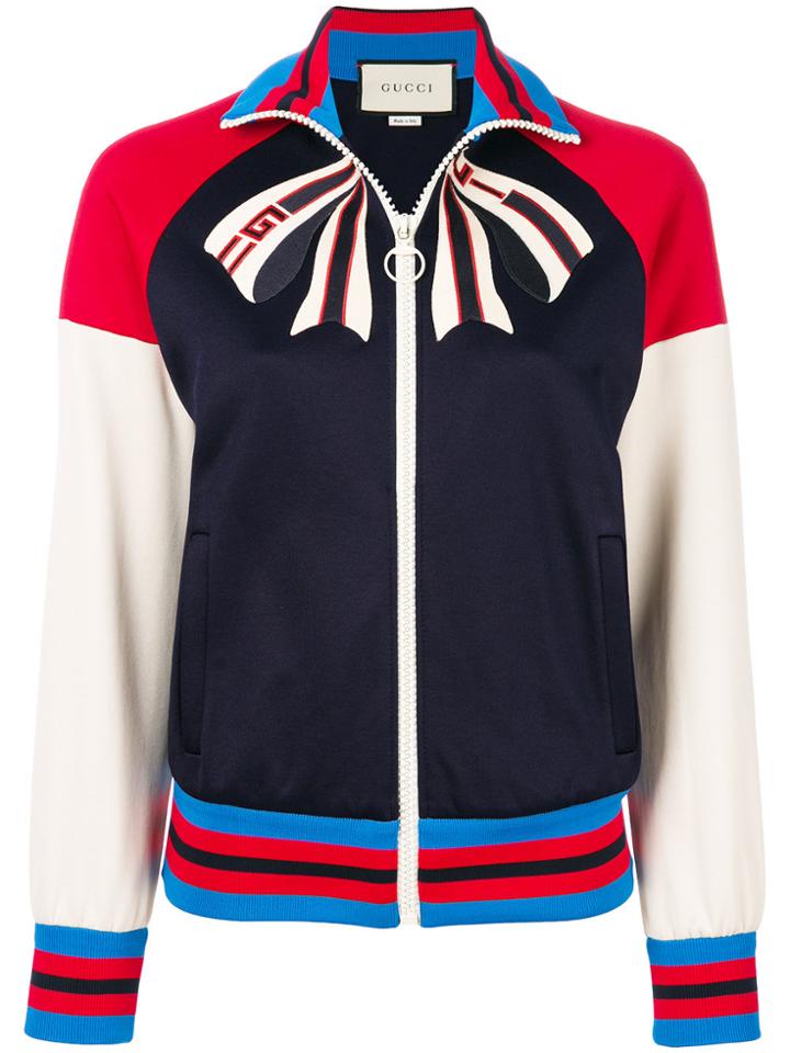Gucci Bow Detail Zip Front Jacket - Blue