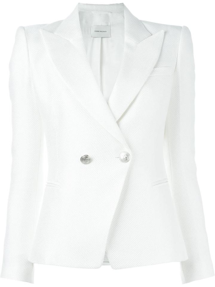 Pierre Balmain Peaked Lapel Blazer, Women's, Size: 40, White, Cotton/viscose/rayon