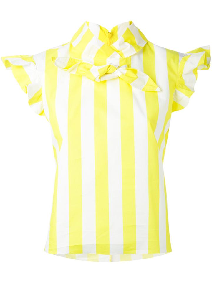 Marques'almeida - Striped Bow-tie Blouse - Women - Cotton - M, Yellow/orange, Cotton